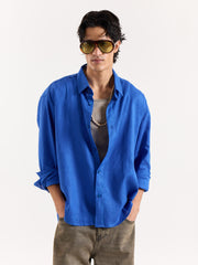 Royal Blue Linen Cropped Shirt